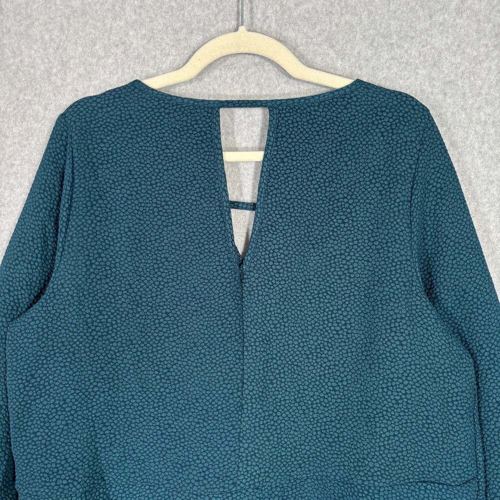 Blouse Womens XXL 2XL Blue Green Animal Ruffle‎ Puff Boho Cottage Texture Career - Picture 8 of 10